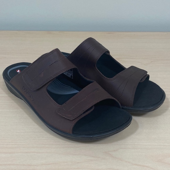 revere Other - Men's Brown Leather Slide Sandals with Adjustable Straps